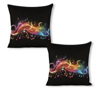 18"x18"（2pcs） Throw Pillow Covers - Rainbow Musical Note Melody Linen Pillow Cushion Cases, Modern Decorative Pillowcases Home Decor Super Soft Pillows Case for Couch Bed And Chair 18"x18"（2pcs）