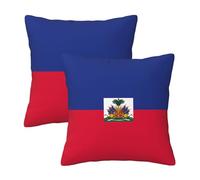 18"x18" Haitian Flag Print Throw Pillow Case Cover - Square Cushion Protector with Hidden Zipper, for Home Sofa Set of 2