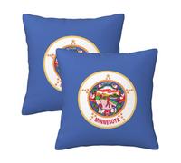 18"x18" Minnesota State Flag Print Throw Pillow Case Cover - Square Cushion Protector with Hidden Zipper, for Home Sofa Set of 2