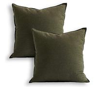 18"x18" Solid Cotton Linen Decoration Green Throw Pillow Case with Zipper Euro Sham Cushion Case Cool Pillow Cover Delicate Decorative Pillowcase for Chair/Bed/Couch, (45 x 45cm),2 Packs, Olive Green