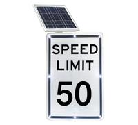 18"x24" Solar-Powered LED "Slow Down" Flashing Traffic Sign Engineer-Grade Reflective Rust-Free Aluminum Weatherproof & Easy To Mount(Speed Limit 50 Mph)