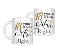 18 Year Anniversary Coffee Mugs Set of 2, 18th Anniversary Wedding Gifts for Wife Husband Parents Grandparents Men Women Him Her, 18 Year Valentines Engagement Couple Cups