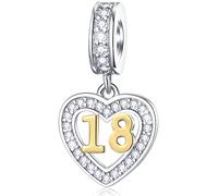 18 Years Birthday Charms fit Pandora DIY Bracelet, 18K Gold Plated Number 18 Dangle, 925 Sterling Silver 18th Anniversary Necklace Beads with CZ, Gifts for Twins/Niece/Cousin/Sister