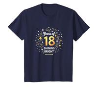18 Years of Shining Bright Birthday Gift T-Shirt, Kids, Navy, 4 Years