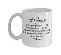 18 Years Sobriety Mug - Strength Comes from Overcoming Things You Once Thought You Couldn't Encouraging Sober Anniversary Celebration Coffee Cup Ideas 11 Oz