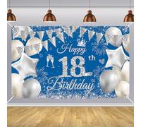 180*110cm Happy 18th Birthday Banner Boy Gril,Navy Blue Sliver 18th Birthday Decorations Backdrop Fabric 18th Birthday Sign Poster Birthday Photo Background for Her Him 18 Birthday Anniversary Party