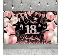 180 * 110cm Happy 18th Birthday Banner Girls Women,Black Rose 18th Birthday Decorations Backdrop Fabric 18th Birthday Sign Poster Birthday Photo Background for Her Him 18 Birthday Anniversary Party