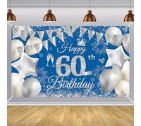 180*110cm Happy 60th Birthday Banner Men Women,Navy Blue Sliver 60th Birthday Decorations Backdrop Fabric 60th Birthday Sign Poster Birthday Photo Background for Her Him 60 Birthday Anniversary Party