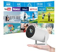 [180°Adjustable Stand] Smart Mini Projector with Android TV, Upgrade HY300 Pro Portable Projector with WiFi and Bluetooth, 4K Support, Auto Keystone, Portable Ceiling Projector For ios and Android.
