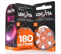 180 Batteries for Udivita Hearing Aids Size 13 with Phono Pulse Technology - 30 Blister Packs of 6 Batteries