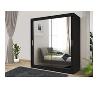 (180, Black) LushBird Modern Sliding Wardrobe for bedroom| Space-Saving Bedroom Closet ,Multiple Sizes with Shelves & Hanging Rails 2 or 3 Sliding Doors