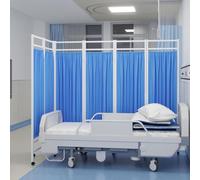 180 Cm Height Medical Privacy Screen Folding, Iron Ward/Beauty Salon/Health Museum Standing Door Partition, Blue Nylon Silk Fabric, Saving Space Divider Wall