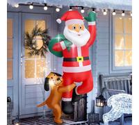 180 cm Inflatable Santa Claus with Dog and LED Lights, Christmas Decoration with Fixing Material Included Christmas Decoration in the Shape of Santa Claus Outdoor and Indoor