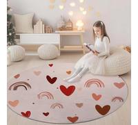 180 cm Round Area Rugs Living Room Bohemian Rainbow Heart Pattern Soft Fluffy Carpet Mat for Bedroom Circle Area Carpet Pink, Non Slip Washable Floor Rug for Kitchen Floor Mat Home