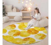 180 cm Round Area Rugs Living Room Watercolor Painting Lemon Slices Playful Soft Fluffy Carpet Mat for Bedroom Circle Area Carpet Yellow, Non Slip Washable Floor Rug for Kitchen Floor Mat Home