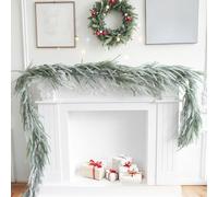 180 cm Snow Tipped Green Fir Garland Christmas, Artificial Rattan, Simulated Pine Christmas Garland, Lifelike and Beautiful, for Xmas Tree Decoration, Stairs and Fireplaces (Style A)