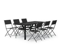 (180 cm table length/7) vidaXL Garden Dining Set Grey and Black 140 cm/180 cm Table Length 5/7/9 Piece
