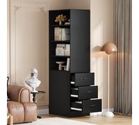 180 cm Tall Bookshelf with Side Drawers, Adjustable Shelves, Left/Right Mountable, Space-Saving Design for Small Rooms - White Cabinet, Bookcase, Storage Solution