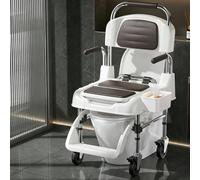 180 Degree Rotating Armrest Commode, Rolling Transfer Toilet Chair w/Brakes, 330 lbs Capacity, Tool-Free Seat Height Adjustment, Post-Surgery Toilet Aid Easy-Clean Design, Caregivers(Mobile Wheels)