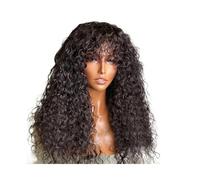 180% Density Kinky Curly Wig With Bangs Full Machine 14-40 Inch Long Human Hair For Black Women Glueless Remy Non Lace Front, Natural Color Adds Volume(24inches)