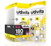 180 Hearing Aid Batteries Size 10 Udivita (Yellow) PR70 Zinc-Air with Phono Pulse Technology - 30 Blisters of 6 Batteries