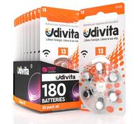 180 Hearing Aid Batteries Size 13 Udivita - Zinc Air Batteries with Mercury-Free Phono Pulse Technology - 30 Blisters of 6 Batteries