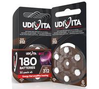 180 Hearing Aid Batteries Size 312 Udivita (Brown) PR41 Zinc-Air with Phono Pulse Technology - 30 Blisters of 6 Batteries