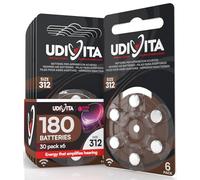 180 Hearing Aid Batteries Size 312 Udivita - Zinc Air Batteries with Mercury-Free Phono Pulse Technology - 30 Blisters of 6 Batteries