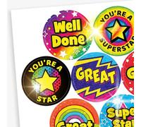 180 Holographic Sparkly Assorted Reward Praise Childrens Pupils School Club Stickers 35mm Primary Teaching Services