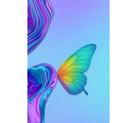 180 Page Lined Journal 6×9 - Blue Y2K Aesthetic Journal with Chrome Swirl Pattern and Rainbow Butterfly Cover