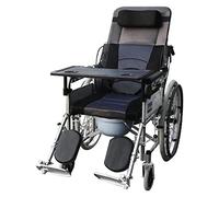 180° Reclining Wheelchair Folding Fully Lying 6-Speed Adjustable Bedside Commode Wheelchair Shower Toilet Chair for Elderly Disabled Adults, Load 150kg