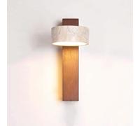 180° Rotating Bedside Reading Lamp Wooden Wall Mount Reading Light Rectangle Wood LED Wall Sconce Acrylic Shade, Adjustable Cylindrical Yellow Travertine Art Wall Light, 9W, 3000K(Walnut)