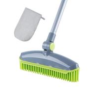 180°Rotating Head Rubber Broom with Squeegee for Pet Hair Removal - 51" Iron Handle Fur Remover Rake Brush for Carpet, Hardwood & Tile Floors, Includes Pet Hair Removal Gloves (Green)
