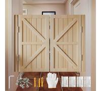 180° Swinging Cafe Door, Wood Swing Saloon Half Doors for House, with Hinges, Two-Way Open Swing Doors, 27"-60" Wide, Auto Close Porch Door for Stairs Bar Western Entrance(Natural,W127 x H90cm)