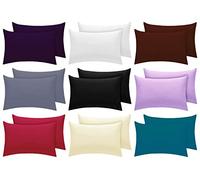 180 Thread Count Polycotton Housewife Pillow Cases 2 Pack Chocolate - Wrinkle Free - Percale Bedding Linen Pillow Case Covers