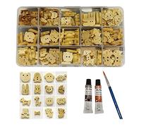 180 Wooden Buttons + 2 Paints + Brush, Craft Gift, Animal Buttons, Fun Buttons, Sewing Buttons, Buttons to Decorate, Colored Buttons, Gift, (9032-180 units)