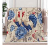 180 x 200 cm Flannel Fleece Blanket, Hand Drawn Rooster Flowers Ultra Soft Fleece Throw Blanket for Infant Girls and Boys Kids Toddlers, Warm and Lightweight for All Seasons, Cream