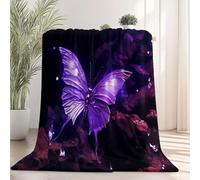 180 x 200 cm Printed Blanket - Soft Fleece Flannel Throw Blanket Lightweight Cute Comfy Warm Fantasy Realistic Insects Butterflies Blankets for Couch Sofa Bed Office, Purple