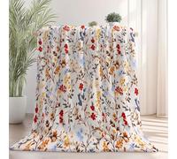 180 x 200 cm Printed Flannel Blanket - Milky Printed Pattern Throw Blankets Soft Plush Nap Blanket for Sofa Bed Kids Adults, Vintage Rustic Watercolor Wildflower Lines Design