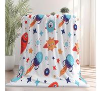 180 x 200 cm Printed Flannel Blanket - Milky Printed Pattern Throw Blankets Soft Plush Nap Blanket for Sofa Bed Kids Adults, Cute Cartoon Monsters Stars Design