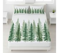 180 x 200 x 30 Soft Bedding Moss Green Fitted Sheet Pine Trees Forest Repeating Pattern 360° Fully Enclosed Fitted Sheet Watercolour Cold Washable Elegant Serene Nature-inspired Fresh for Boys