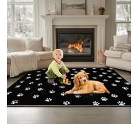 180 x 240 cm Rectangular Area Rug - Animals Small Paw Prints Pattern, Black Short Pile Carpet, Machine Washable & Non-Slip Area Rug for Bedroom Living Room Dining Room Study Room Decor