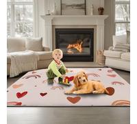 180 x 240 cm Rectangular Area Rug - Bohemian Rainbow Heart Pattern, Pink Short Pile Carpet, Machine Washable & Non-Slip Area Rug for Bedroom Living Room Dining Room Study Room Decor