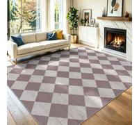 180 x 240 cm Rugs Living Room Vintage Minimalist | Diamond Vertical Worn Texture Carpet Bedside Bedroom Dining Room - Non Slip Non Shedding Soft Touch Area Rugs Dusty Pink