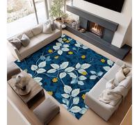 180 x 240 cm Rugs Living Room, William Morris Style Foliage And Flowers Short Pile Carpets Washable Rug with Rubber Backing Non Slip Kids Carpet for Bedroom Playroom Nursery Dining Room, Navy Blue