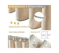 180 X 240cm Extra Long Fabric Shower Curtain, Linen Textured Heavy Duty Fabric Shower Curtain Set With 12 Plastic Hooks, Large Hotel Luxury Polyester