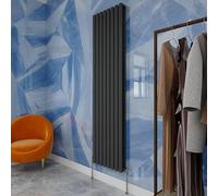 1800×472mm Anthracite Vertical Designer Radiator - Double Oval Column Central Heating Panel for Kitchen & Bathroom, Slim Space Saving Wall Mounted Heater