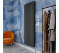 1800×590mm Anthracite Vertical Designer Radiator - Double Oval Column Central Heating Panel for Kitchen & Bathroom, Slim Space Saving Wall Mounted Heater