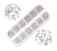 1800 Pcs Nail Art Rhinestones Kit, Crystal AB Flatback Gems with 6 Sizes (1.6-4mm), Iridescent Glass Diamonds for 3D Nail Design, Jewelry Making, DIY Crafts