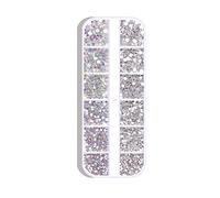 1800 Pcs Nail Arts Rhinestone Kit Crystal AB Decoration Gems Round Glass Flatback Glitter Diamond Charms Gem Stone For 3D Craft Jewelry DIY Makeup Daily Beauty Accessories Storage Box Portable Conveni
